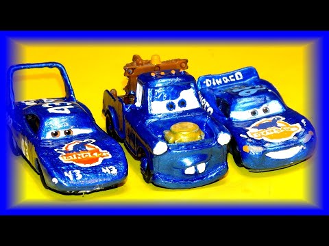 Pixar Cars Customs Metallic Blue Mater with The King and Dinoco Lightning McQueen