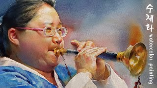 Watercolor painting/인물수채화/水彩畫/Korean traditional music