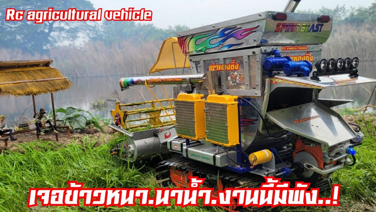 รถเกี่ยวบังคับ ลงนาน้ำ เจอข้าวยาว งานนี้มีพัง.!