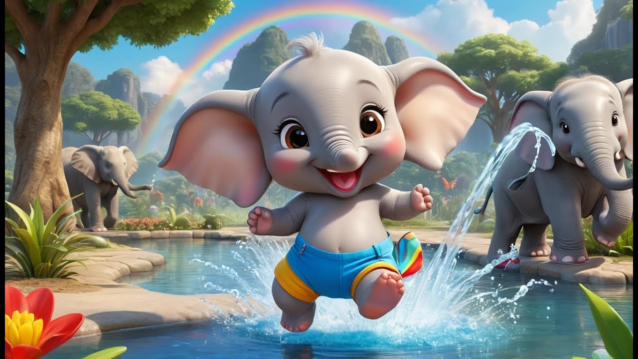 Baby Elephant Sprays Water Fun | Cute Kids Song | Splashy Animal Adventure Rhyme