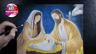 Information Drawing Baby Jesus Christmas Nativity with Colored Pencil & Pastel Guide
