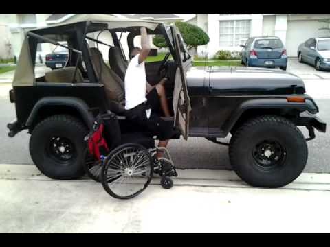 Paraplegic transfer into lifted jeep - YouTube