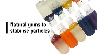 Natural gums, gelling agents and cosmetic thickeners to stabilise particles