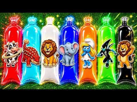 🐄🪐 Unboxing Vaca Saturno Saturnita, Red Ankylosaurus 🦖, Lion 🦁, Elephant 🐘, Smurfette 💙 & Friends 🎁✨