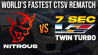 World&#39;s Fastest Twin Turbo CTSV vs Nitrous Dodge Demon 1/4 mile DRAG RACE