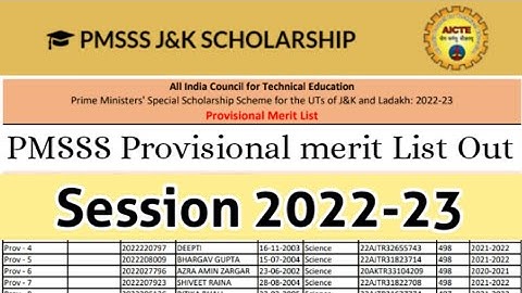 PMSSS provisional merit list out 2022-23