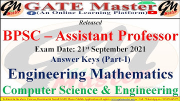 BPSC (Assistant Professor) Computer Science & Engineering (Exam Date: 21/09/2021) Answer key Part-I.