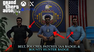 GTA 5 ONLINE: How to put cop logos, pouches, IAA badge, bounty hunter badge on any outfit (NO BEFF)