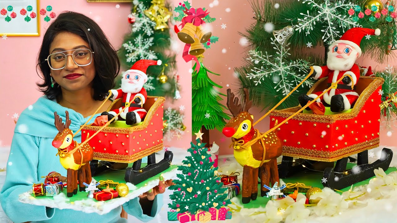 DIY: How to make Santa Claus with Sleigh from Plastic Bottle & Cardboard| Christmas Special Craft