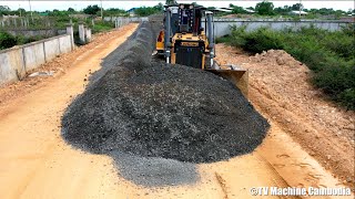 Amazing Making Foundation Village Road Construction By Dozer Cutting Slope And Spreading Gravel