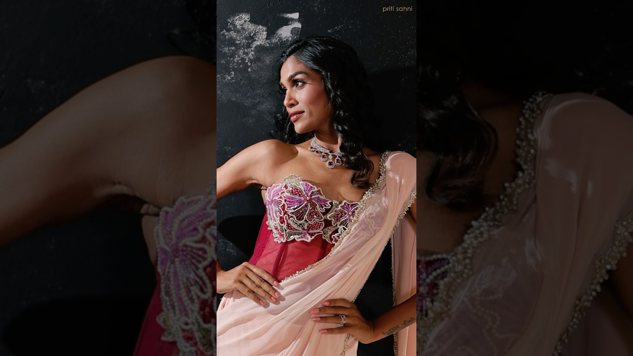 Floral embroidered corset with pre-draped saree #saree #corset #lehenga #lehengasaree