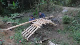 DIY Wooden Arch Bridge with Railings over a Pond Stream