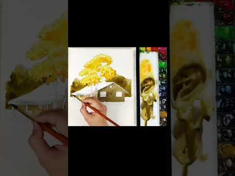 #shorts Basic ​Landscape Watercolor - ​House and <strong>Tree</strong>. NAMIL <strong>ART</strong>