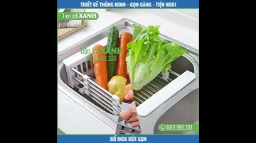 Rổ inox gác bồn rửa gấp gọn.