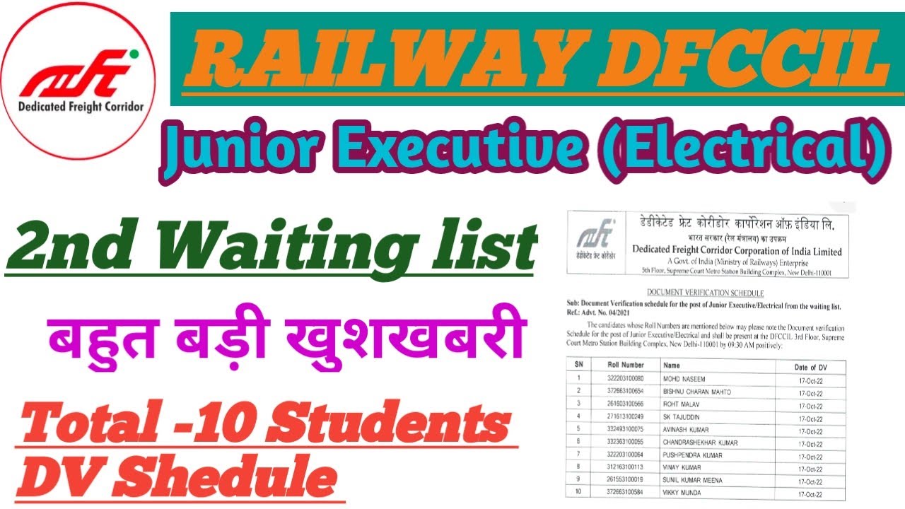 Railway Dfccil Junior Executive (Electrical) 2nd waiting list ll Junior Executive waiting list video