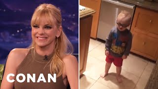 anna faris is giving her son acting lessons conan on tbs
