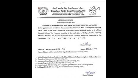 CRSU university jind Haryana B.ed admission start 2025-2027 session# education # books