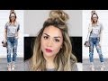 HALF UP TOP KNOT TUTORIAL + CUTE SPRING OUTFIT IDEA