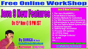 Java 9 New Features Online Training  Demo by Durga Sir on 15-11-2017 @ 9PM