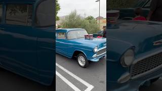 I’m wondering what’s under the hood of this 55 Chevy Gasser at Grand Terrace Cars &amp; Coffee