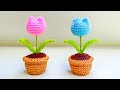 How To Crochet A Mini Tulip Pot Crochet Flowers Crochet Tutorial For Beginners