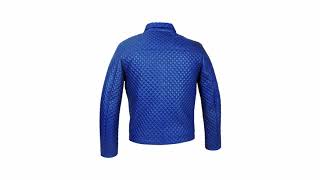 Mens Costa Premium Full Quilted Blue Leather Jacket