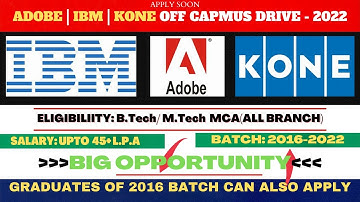 Off Campus Drive 2022 | Adobe | IBM | KONE | FRESHERS | Bachelor