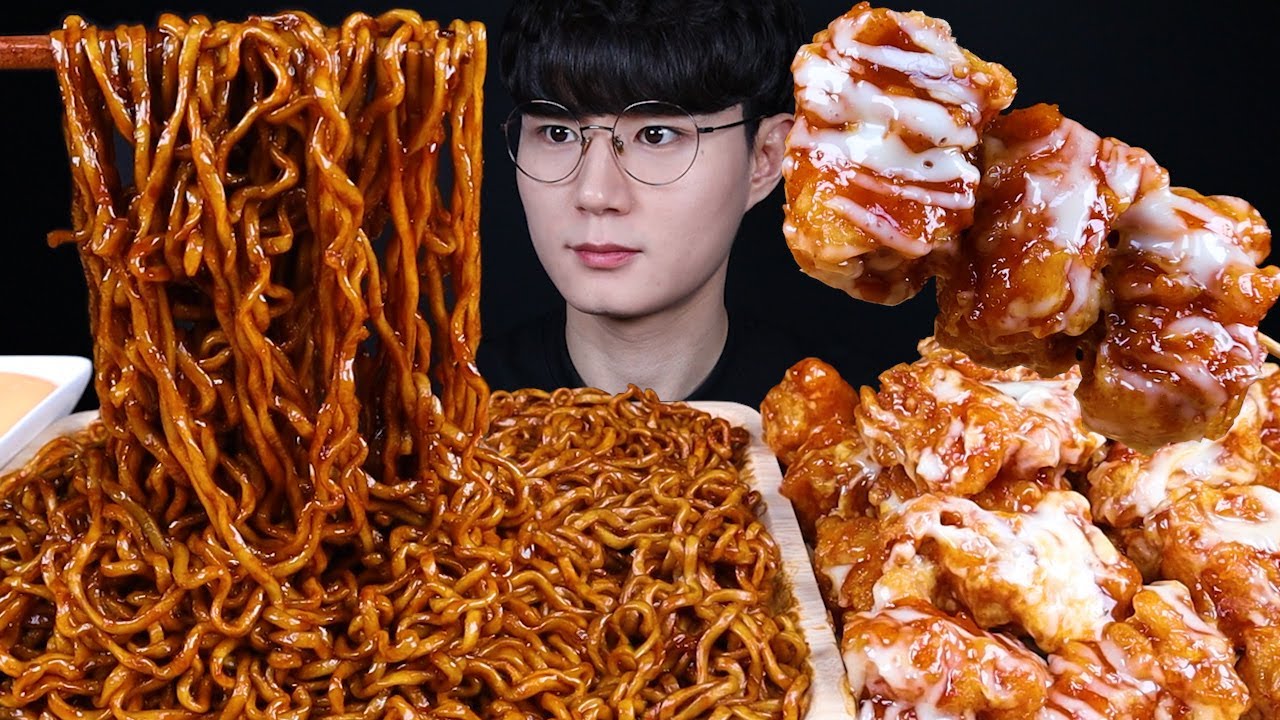 불닭게티 슈프림양념 치킨 먹방ASMR MUKBANG SPICY BLACK BEAN NOODLES & SWEET FRIED CHICKEN チキン ラーメン eating sounds