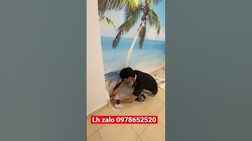 Thi công tranh dán tường 3D cảnh biển đẹp lung linh