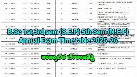 B.Sc 1st,3rd sem {S.E.P} 5th sem{N.E.P}Annual exam Timetable 2025-26 |#rcub #exam