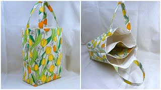 双子トートバッグ作り方　 裏地付きマチありバッグ作り方　how to make a tote bag　ツイントートバッグ作り方　A4サイズが入ります