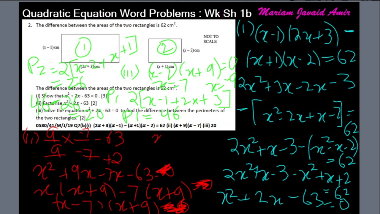 IGCSE Math 0580 Topic 30(b)/50 : Quadratic Equation Word Problems ...