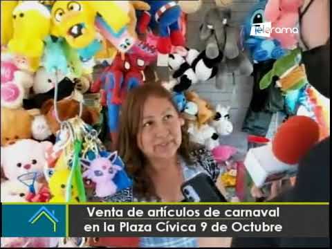 Venta de artículos de carnaval en la Plaza Cívica 9 de Octubre