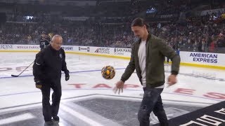 Zlatan Ibrahimovic drops the puck at LA Galaxy Night with the LA Kings