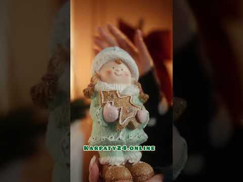 Новорічна фігурка з підсвіткою Дівчинка з пряником 22 см – керамічний декор для дому, видео 1