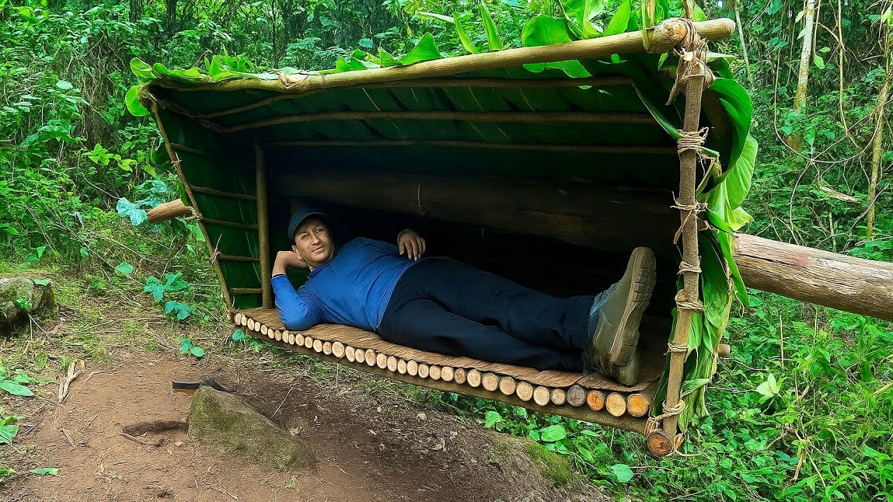 24 Hours Alone in the Forest | Sleeping in a Hanging Tree Shelter - YouTube