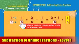 G4 - M 14 - Intro - Subtraction of Unlike Fractions - Level 1 | Appu Series | Grade 4 Math Learning