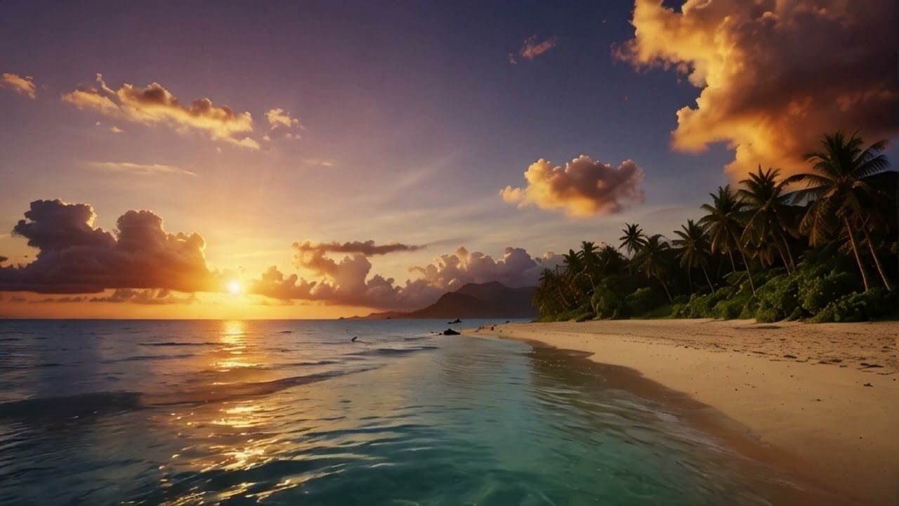 1 Hour | Calming sunset beach waves - nature ambience