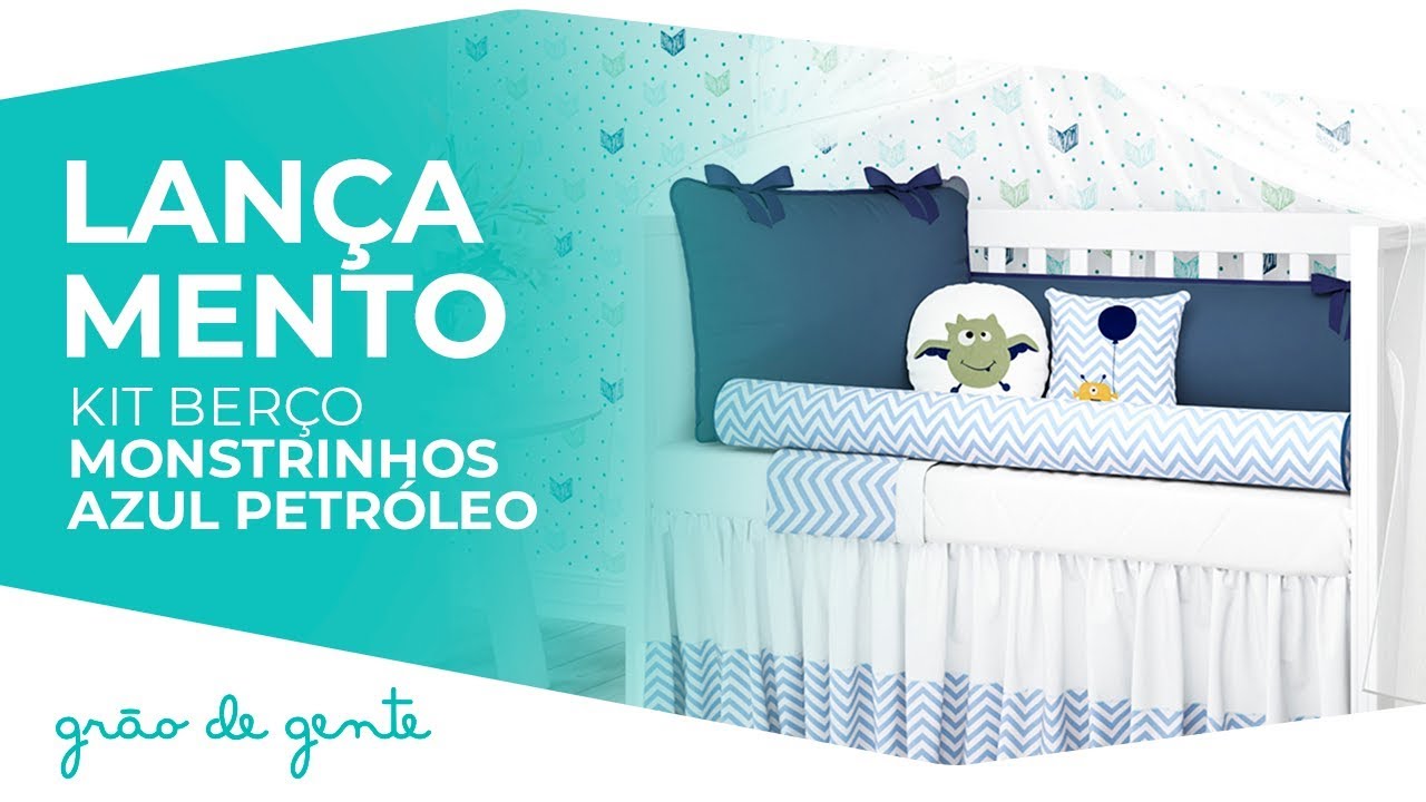 Kit Berço Monstrinhos Azul Petróleo e Branco - Grão de Gente gravidez medicina