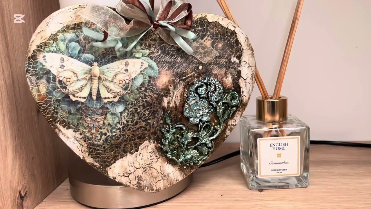 Tutorial 🩵Wooden ornament “Heart “🫶🏻🩵💙#decoupage #mixmedia #декупаж#handmade 