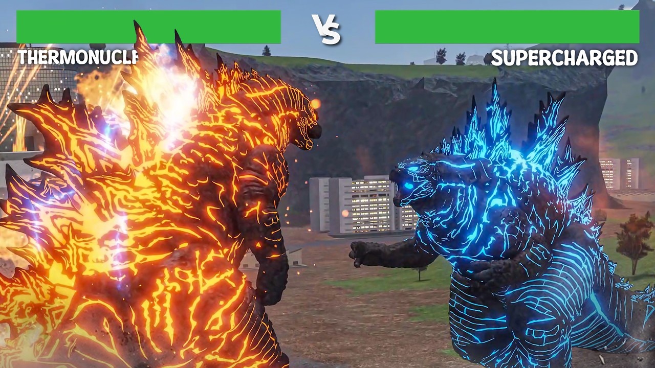 Battle of the Godzilla Forms! Thermo vs Supercharged - with healthbars