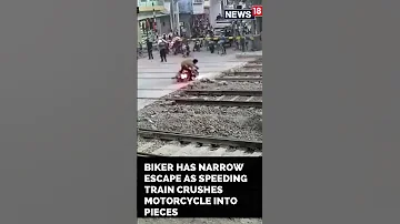 Bike Train Accident News Biker Escapes Deadly Train Accident Shorts CNN News18 
