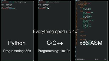 Python vs C C++ vs Assembly side by side comparison