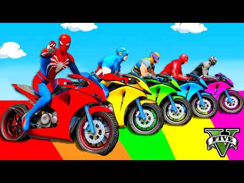 SPIDERMAN and Motorcycles with Superheroe Obstacles Challenge - GTA 5 2