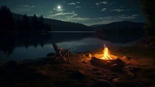 Camping in the Forest by Lakeside Ambience with Cozy Campfire to Relaxation, Stress Relief