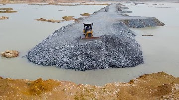 Great Techniques Build Road Cross Water Use Bulldozer Push Stone and Dump Truck Transport Stone