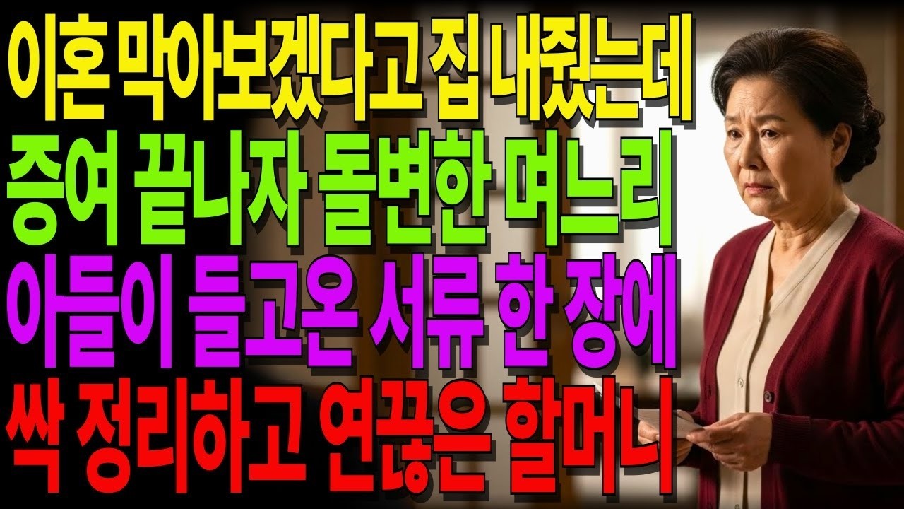 이혼 막아보겠다고 집 내줬는데 증여 직후 태도를 바꾼 며느리, 그리고 뒤늦게 알게 된 진실 #노후사연 #오디오북 #사연라디오 #노년의지혜 #가족갈등