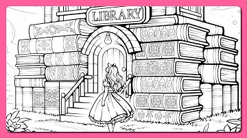 Color by Number Girl at the Storybook Library #Fantasy #RelaxMindGames #coloringbook