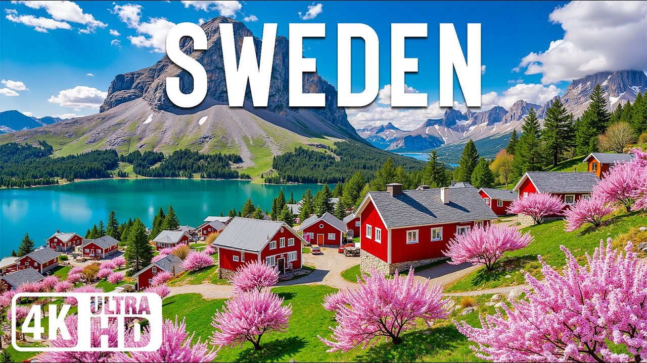 Sweden Spring 4K | Discover Nordic Stillness – Mirror Lakes, Pine Forests & Quiet Red Cottages