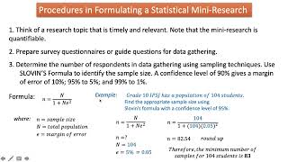 Formulating a Statistical Mini Research